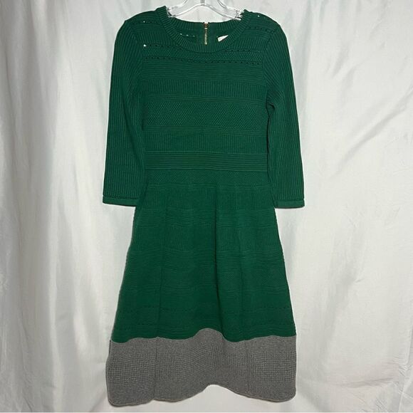 Vintage Eliza J Knit Colorblock Green Grey Long Sleeve Dress M - Picture 1 of 10